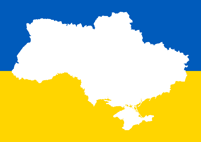 Carte de l'Ukraine aux couleurs du drapeau (bleu et jaune)