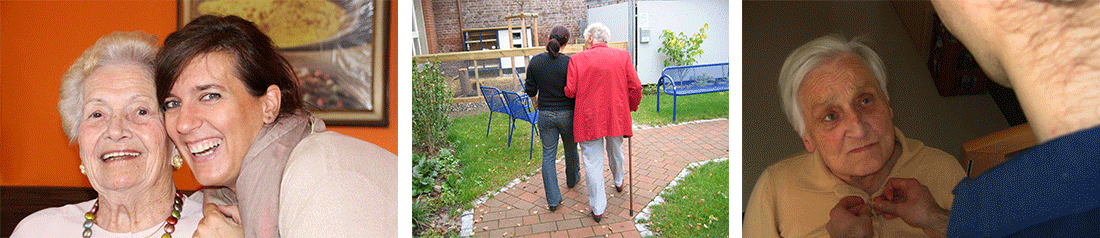 Photos de bénévoles visitant des personnes âgées ou se promenant avec elles