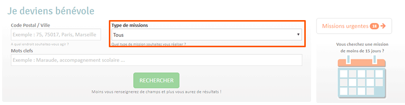 Renseignez le type de missions ou le type de public visé